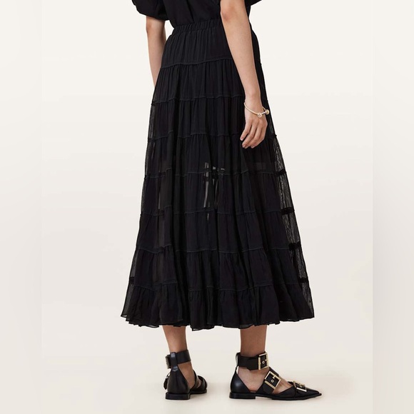 All Saints Black Eva Tiered‎ Midi Skirt - Picture 5 of 12